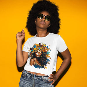Black Art Cropped T-Shirt Women's Colorful T-Shirt Floral Tee Graphic T-Shirt