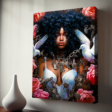 Load image into Gallery viewer, Black Woman Freedom Canvas Gallery Wrap, Afrocentric Gift for Her, Botanical Art