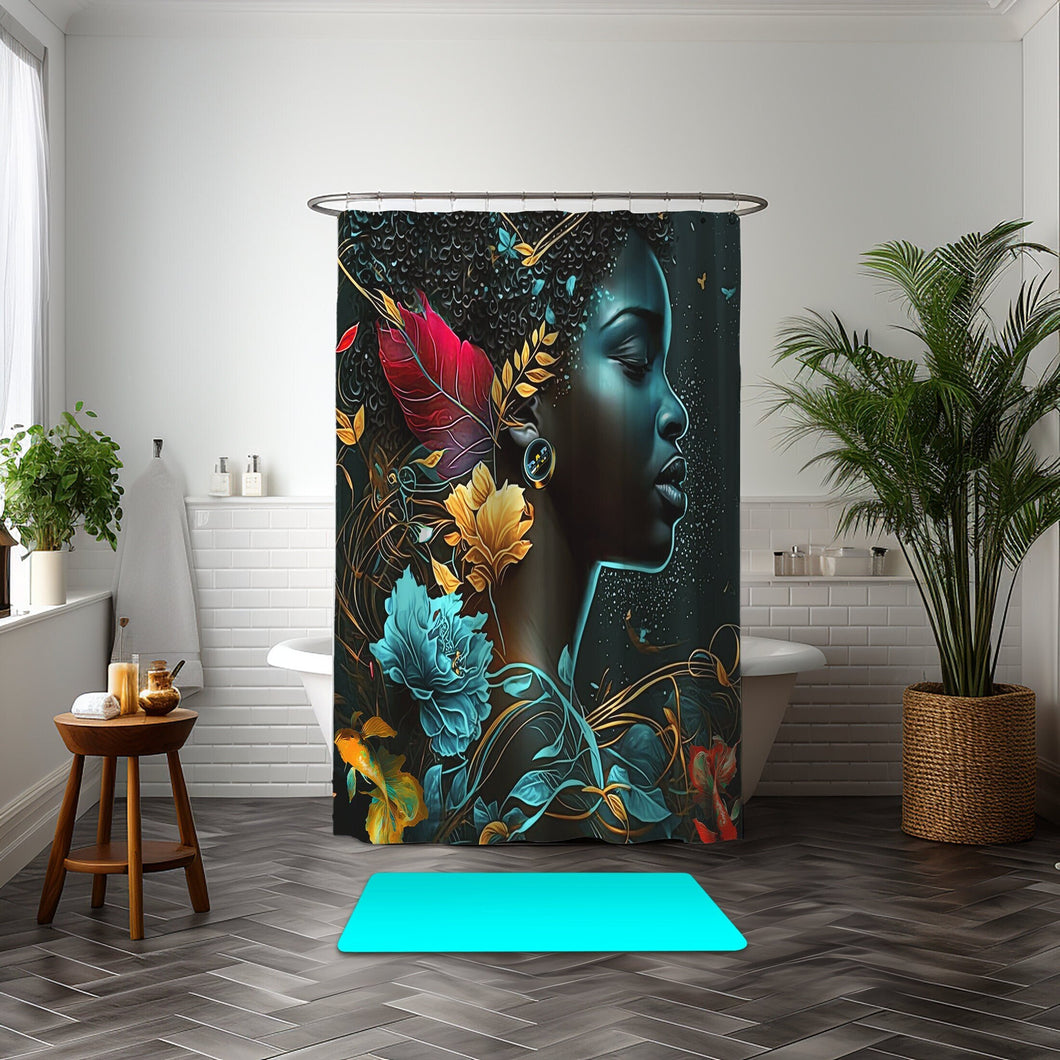 Black Woman Aquatic Shower Curtain Shower Decor Black Art