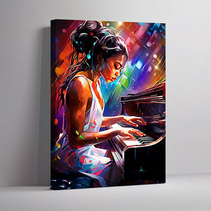 Colorful Pianist Art Canvas Gallery Wrap Abstract Black Art Digital Art