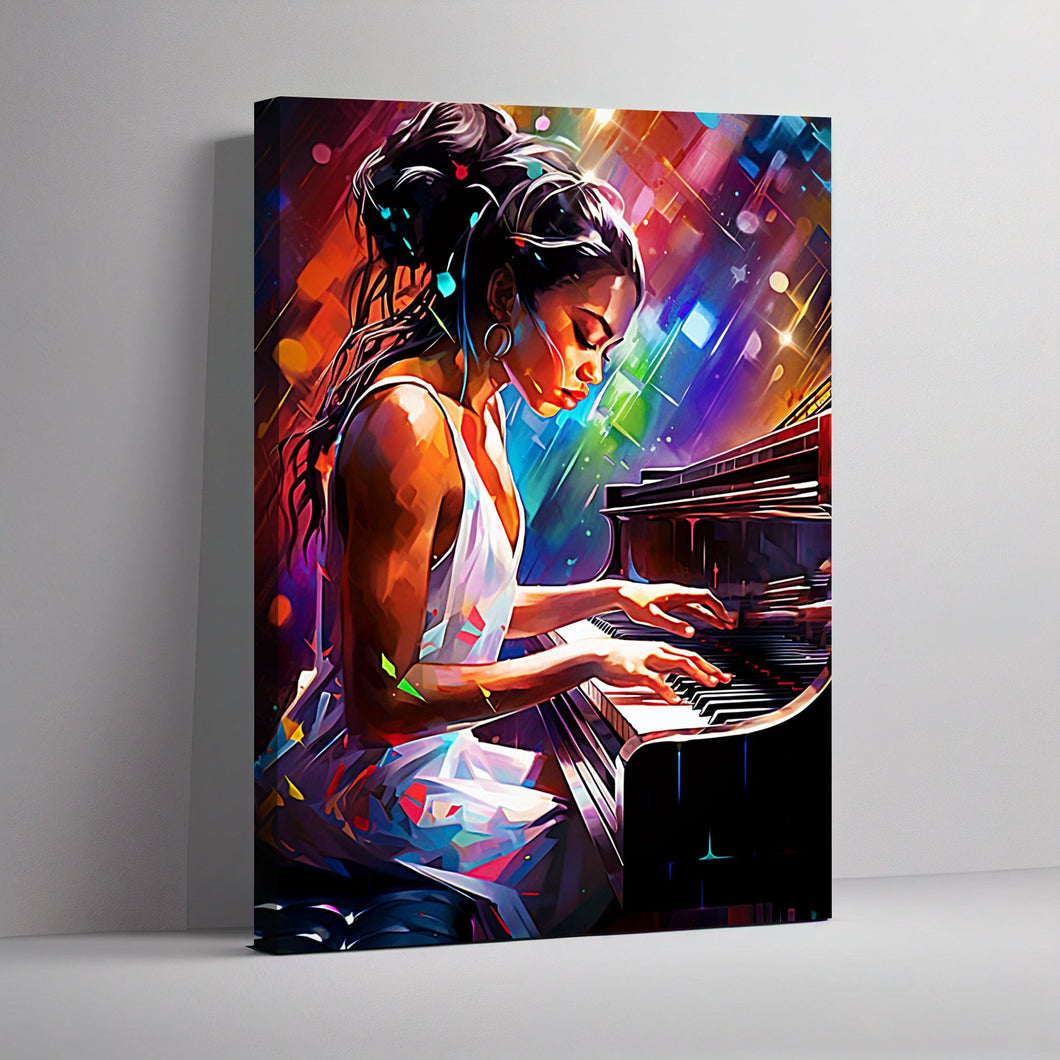 Colorful Pianist Art Canvas Gallery Wrap Abstract Black Art Digital Art