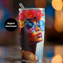 Load image into Gallery viewer, Modern Woman Portrait Art Print - Bold Colors and Floral Accents - Digital Download