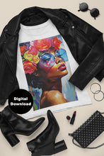 Load image into Gallery viewer, Modern Woman Portrait Art Print - Bold Colors and Floral Accents - Digital Download