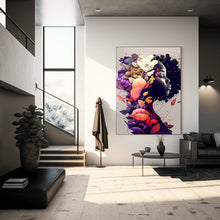Load image into Gallery viewer, Colorful Abstract Art with Flowers Silhouette Black Art Print Digital Prints Abstract Art Floral Art Wall Art Poster