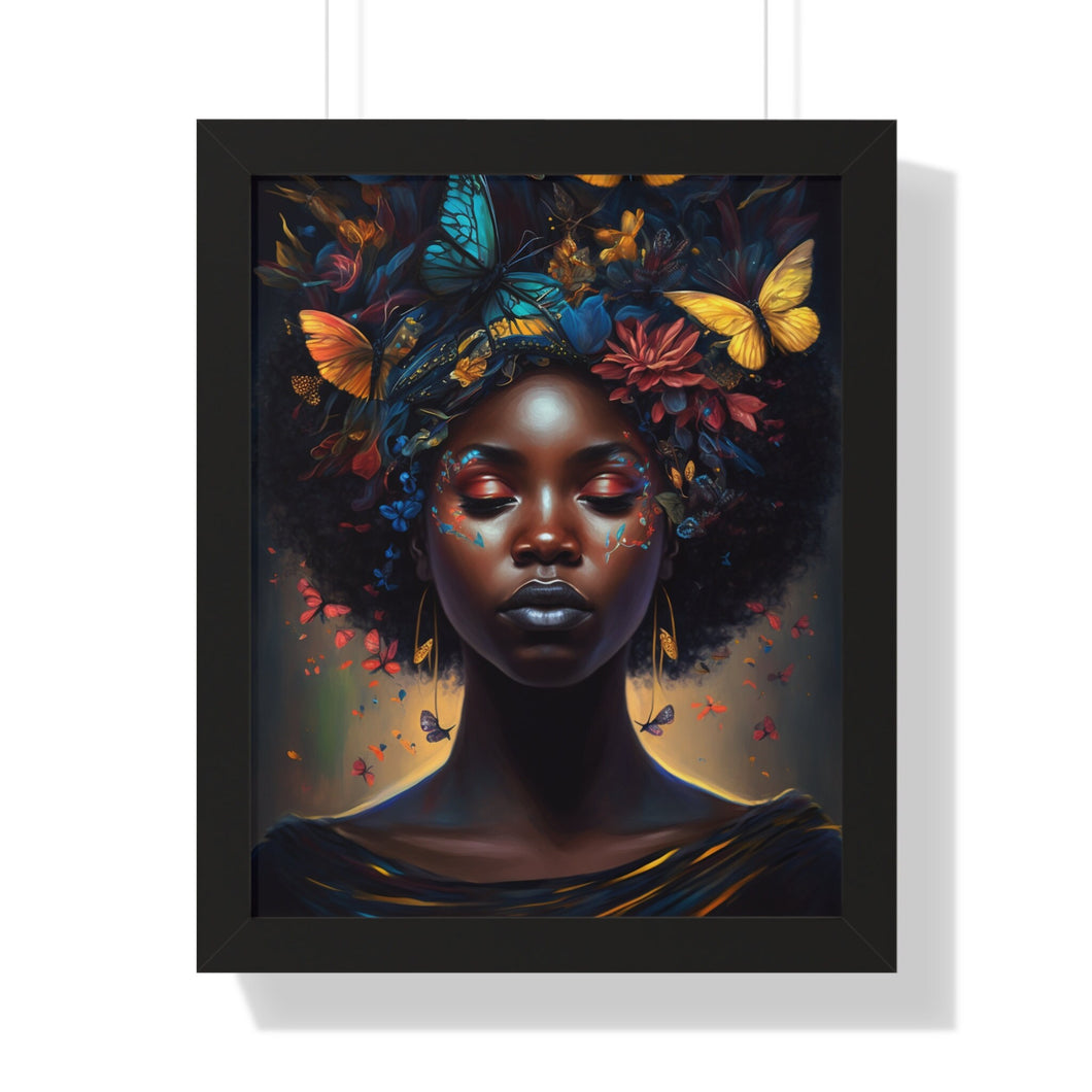 Black Woman With Afro Framed Wall Decor Butterflies Black Art Print Abstract Art Digital Art Print Wall Art