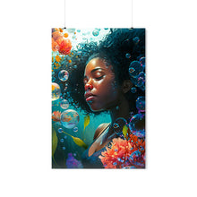 Load image into Gallery viewer, Black Woman Underwater Digital Art Print Abstract Black Art for Housewarming Gift Afro Art Gift Digital Wall Art Poster