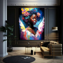 Load image into Gallery viewer, Black Woman Angel Digital Art Print Abstract Black Art for Housewarming Gift Afro Art Gift Digital Wall Art Poster