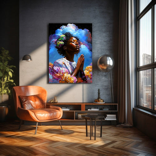 Praying Woman Art Print Abstract Black Art for Housewarming Gift Afrocentric Art Gift Digital Wall Art Poster