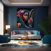 Load image into Gallery viewer, Digital Art Harpist Print Abstract Black Art for Housewarming Gift Afro Art Gift Digital Wall Art Poster