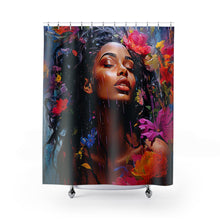 Load image into Gallery viewer, Rainfall Floral 71&quot; × 74&quot; Shower Curtain Art Print Shower Decor Black Art
