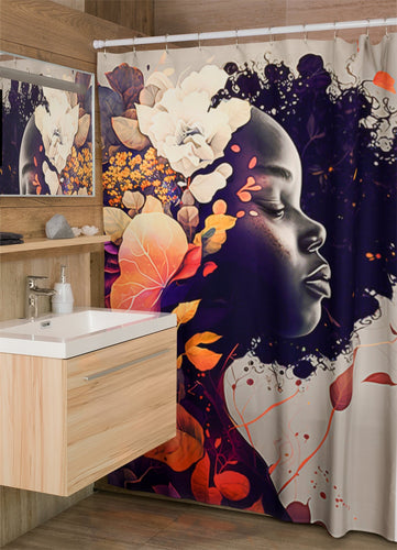 Floral Shower Curtain shower Art Print Shower Decor Black Art