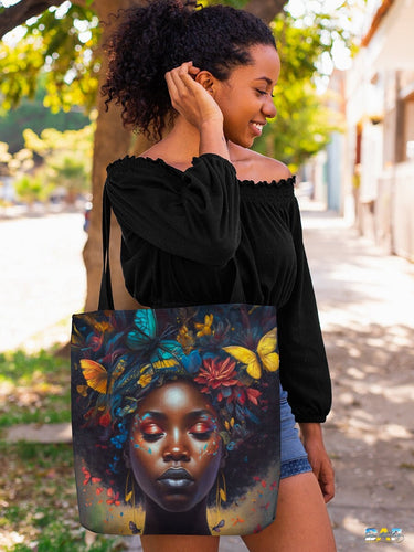 Afro Butterfly Canvas Tote Bag Book Bag Birthday Gift Shoulder Tote Bag Shopping Tote Bag Laptop Bag