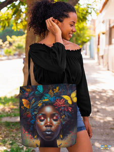 Afro Butterfly Canvas Tote Bag Book Bag Birthday Gift Shoulder Tote Bag Shopping Tote Bag Laptop Bag
