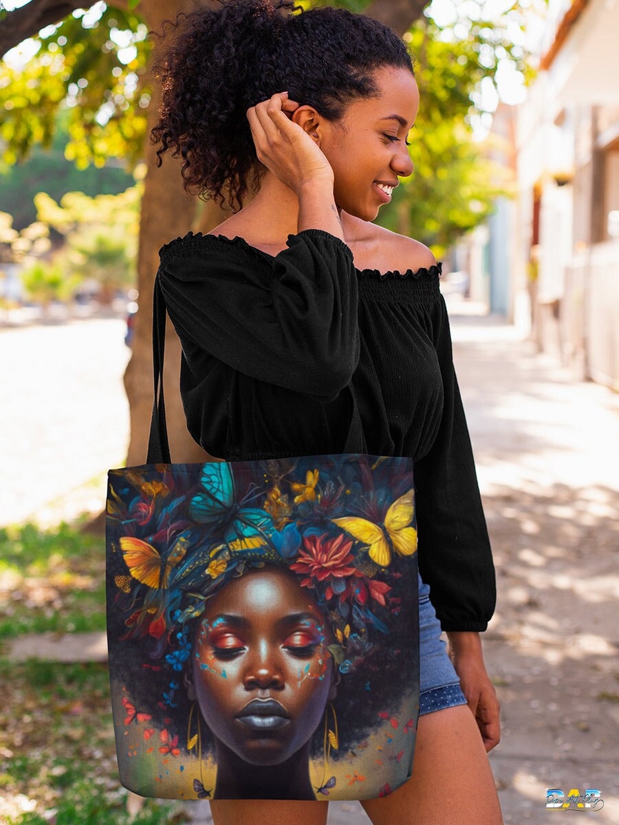 Afro Butterfly Canvas Tote Bag Book Bag Birthday Gift Shoulder Tote Bag Shopping Tote Bag Laptop Bag