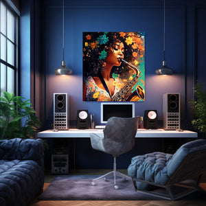 Saxophone Woman Abstract Art Afrocentric Housewarming Gift for Her Digital Wall Print Birthday