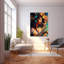 Load image into Gallery viewer, Saxophone Woman Abstract Art Afrocentric Housewarming Gift for Her Digital Wall Print Birthday