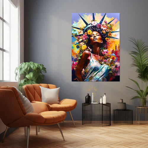 Statue of Liberty Black Woman Abstract Art Afrocentric Housewarming Gift for Her Digital Wall Art Poster