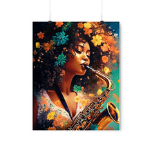 Load image into Gallery viewer, Saxophone Woman Abstract Art Afrocentric Housewarming Gift for Her Digital Wall Print Birthday