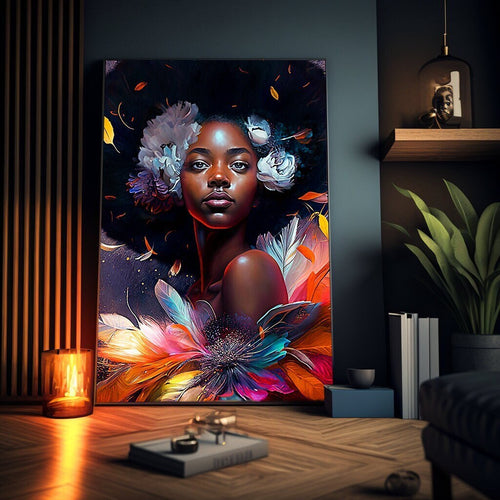 Wall Decor Black Art Floral Abstract Art, Afrocentric Gift