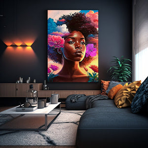 Black Art Wall Art Floral Abstract Art, Cloud Art, Afrocentric Gift
