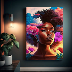 Black Art Wall Art Floral Abstract Art, Cloud Art, Afrocentric Gift